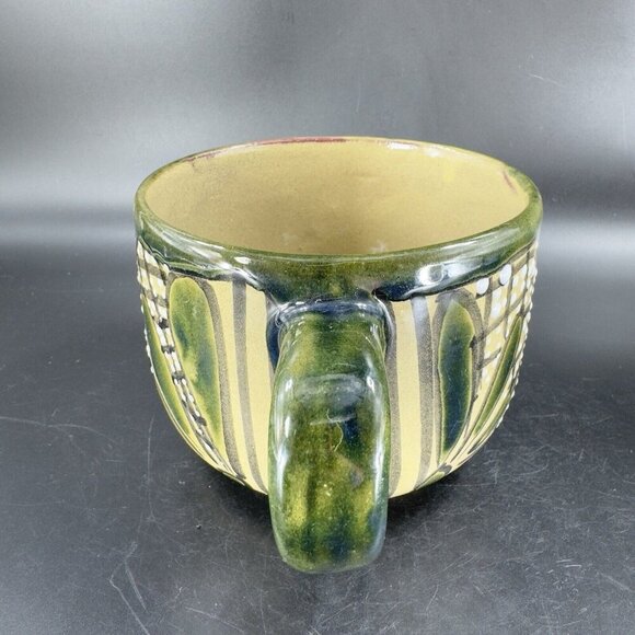 Vintage Mexico Pottery Talavera Large Oversize Coffee Mug Cup Green Glazed VTG - Picture 9 of 15